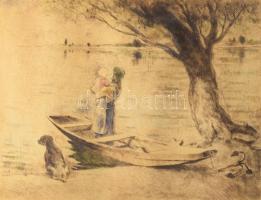 Szőnyi István (1894-1960): Várakozás, színezett rézkarc, papír, jelzett, üvegezett fakeretben, lapsz...