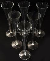 6 darabos pezsgős flőtepohár készlet, hibátlan, m: 25,5 cm
