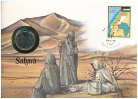 Szaharai Arab Demokratikus Köztársaság (Nyugat-Szahara) 1990. 50p Cu-Ni felbélyegzett borítékban, bélyegzéssel, német nyelvű leírással T:UNC Sharawi Arab Democratic Republic (Western Sahara) 1990. 50 Pesetas Cu-Ni in envelope with stamp and cancellation, with German language description C:UNC