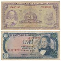 Kolumbia 1963. 20P + 1973. 100P T:VG Colombia 1963. 20 Pesos Oro + 1973. 100 Pesos Oro C:VG Krause P#392e, P#415a