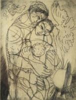 Hincz Gyula (1904-1986): Család (cím nélkül). Rézkarc, papír, jelzett, számozott (50/14). Lap széle ...