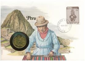 Peru 1982. 50I Cu-Ni felbélyegzett borítékban, bélyegzéssel, német nyelvű leírással T:UNC,AU Peru 1982. 50 Intis Cu-Ni in envelope with stamp, with German description C:UNC,AU