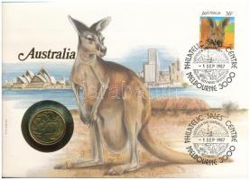 Ausztrália 1985. 1$ Al-bronz felbélyegzett borítékban, bélyegzéssel, német nyelvű leírással T:UNC Australia 1985. 1 Dollar Al-bronze in envelope with stamp and cancellation, with German description C:UNC
