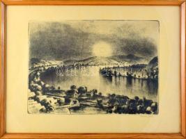 Kórusz József (1927-2010): Dunakanyar. Rézkarc, papír, jelzett, üvegezett fakeretben, 30×41,5 cm