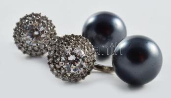 Ezüst (Ag) gyöngyös-köves 2in1 fülbevalópár, jelzett, h: 2,5 cm, bruttó: 6,7 g