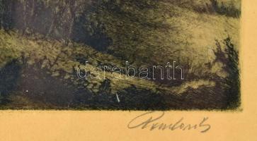 Paulovits Pál (1892-1975): Őszi este. Rézkarc, papír, jelzett. Üvegezett fakeretben, 19×29 cm