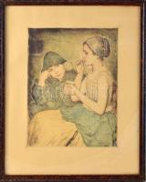 Glatz Oszkár (1872-1958) - Prihoda István (1891-1956): Szappan-buborék (Buborékfújók). Színezett rézkarc, papír. Jelzett (Glatz Oszkár). Üvegezett fakeretben. 35,5x26,5 cm.