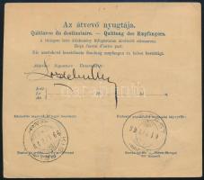 1899 Szállítólevél egy hordó borról 12kr + 30kr + 3 x 50kr bérmentesítéssel, 2 klf "MISKOLCZ&qu...