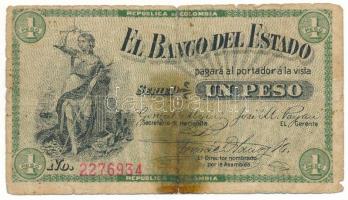 Kolumbia 1900. 1P "2276934", "Hosford &amp; Sons Ptg. Co., N. Y." nyomdahely jelöléssel T:G, ragasztott Colombia 1900. 1 Pesos Oro "2276934", "Hosford &amp; Sons Ptg. Co., N. Y." issue C:G, taped Krause P#S504f