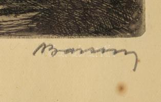 Barcsay Jenő (1900-1988): Fák. Rézkarc, papír, jelzett. Üvegezett fakeretben. Lapszéli apró foltokka...