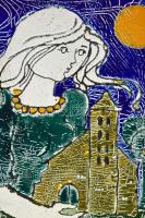 Pálfalviné Csasztka Ilona: A Kis Mánfa. Tűzzománc, jelzett, keretben, 19x10,5 cm, 47x38 cm