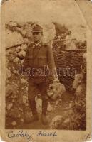 1917 Cziráky József gyalogos. Tábori posta / WWI Austri-Hungarian K.u.k. military, soldier. photo + "M. kir. 17/VIII. népfölkelő gyalog zászlóalj" + "K.u.k. Feldpostamt 316" (tűnyomok / pinmarks)