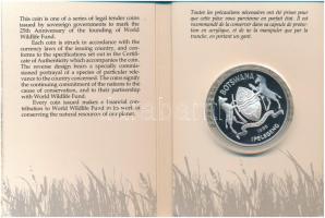 Botswana 1986. 2p Ag "A Világ Vadvédelmi Alap (WWF) 25. évfordulója - Zambézi kócsag" emlék kiadás kapszulában, karton dísztokon, angol nyelvű tanúsítvánnyal és német nyelvű ismertetővel T:PP Botswana 1986. 2 Pula Ag "25th Anniversary of the World Wildlife Fund - Slaty Egret" commemorative issue in capsule, on cardboard, with a certificate in english and a description in german C:PP