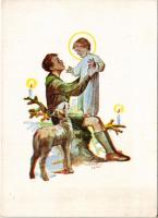 Karácsony. Magyar cserkész művészlap. Márton L. Műterme kiadása Ser. 50. / Hungarian boy scout art postcard, Christmas s: Márton L. (EK)