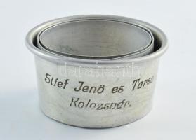 cca 1900 Stief Jenő és Társa Kolozsvár összecsukható alumínium gyermek kirándulópohár, m: 5,5 cm