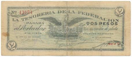 Mexikói államok / Coahuila 1914. 2P "La Tesoreria de la Federacion", "C 13154" T:VG Mexican states / Coahuila 1914. 2 Pesos "La Tesoreria de la Federacion", "C 13154" C:VG Krause P#S646