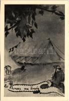 Álmos az őrség. Magyar cserkész művészlap. Martineum Rt. Szombathely / Hungarian boy scout art postcard s: Benkő L. (vágott / cut)