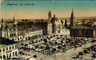 1916 Nagyvárad, Oradea; Szent László tér, piac, városháza, Adria biztosító. Boros Jenő kiadása / square, market, town hall, insurance company (kopott sarkak / worn corners)