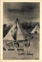 Ma nincsen csomag - gyertek holnap. Magyar cserkész művészlap egerekkel. Martineum Rt. Szombathely / Hungarian boy scout art postcard with mice s: Benkő L. (vágott / cut)