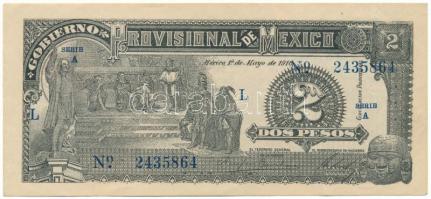Mexikói államok / Mexikói Szövetségi Kerület 1916. 2P helyipénz "Gobierno Provisional de Mexico", "A 2435864" T:F, szép papír Mexican states / Federal District of Mexico 1916. 2 Pesos local money "Gobierno Provisional de Mexico", "A 2435864" C:F, fine paper Krause P#S711
