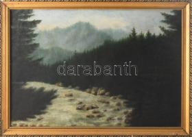 Nagypolányi Pogány Antal (-): Hegyvidék (Tátra?), 1935. Olaj, vászon. Jelzett. Dekoratív, kissé sérült fakeretben. 35x50 cm
