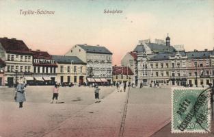 Teplice School square with Hotel Central and ironware shop