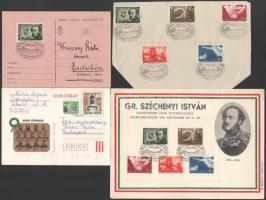 Széchenyi István 3 db emléklap, illetve alkalmi bélyegzés + Aradi vértanúk díjjegyes levelezőlap + 35 db javarészt bélyegzés nélküli FDC