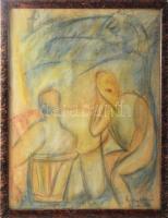 Egry József jelzéssel: Páros. Vegyes technika, papír. Dekoratív, üvegezett, kissé sérült fakeretben. 45x34,5 cm