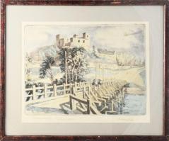 Duray Tibor (1912-1988): Sárospataki Rákoczi vár. Színezett rézkarc, papír, jelzett, üvegezett fakeretben, 29×39 cm