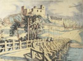 Duray Tibor (1912-1988): Sárospataki Rákoczi vár. Színezett rézkarc, papír, jelzett, üvegezett faker...