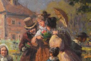 Gergely Imre (1868-1957): Virágpiac. Olaj, rétegelt falemez. Jelzett. Hátoldalán BÁV 1980-85 körüli ...