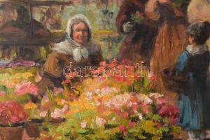 Gergely Imre (1868-1957): Virágpiac. Olaj, rétegelt falemez. Jelzett. Hátoldalán BÁV 1980-85 körüli ...