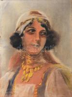 Tornyos jelzéssel: Hölgy arcképe. Pasztell, papír, kartonon, kissé vetemedett. 48×35 cm.