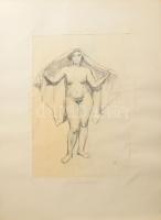 Orsós Ferenc (1879-1962), 8 db mű: Álló női aktok. Ceruza, papír, egyik jelzett. Paszpartuban. 37×26 cm körüli méretben.