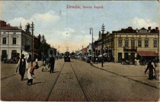 1923 Braila, Strada Regala / street, tram, market, shops (EK)