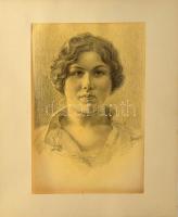 Orsós Ferenc (1879-1962): Női portré. Ceruza, papír, jelzett. Paszpartuban. 32×21 cm
