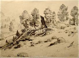 Orsós Ferenc (1879-1962): 5 db táj rajz. Akvarell, tus, ceruza, papír, egyik jelzett. 37×50 cm körüli méretekben.