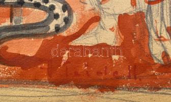 Pleidell János (1915-2007): Üvegablak vagy falképterv bibliai jelenettel (máriaremetei templom?). Ak...