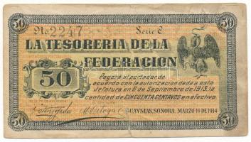 Mexikói államok / Sonora / Guaymas 1914. 50c "La Tesorería de la Federación" helyipénz "C 2247" T:F, szakadás Mexican states / Sonora / Guaymas 1914. 50 Centavos "La Tesorería de la Federación" local money "C 2247" C:F, tear Krause P#S1059