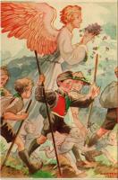 Cserkész művészlap. Márton L.-féle Cserkészlevelezőlapok Kiadóhivatala / Hungarian boy scout art postcard s: Márton L.