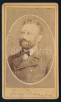 cca 1880 Terray István (1847-1912) régész, történész, hegymászó, a Magyarországi Kárpát Egyesület központi választmányi tagja, vizitkártya Friedl Samu nagybiccsei (Bytča, Gr. Bittse) műterméből, feliratozva, kissé foltos, 11x6,5 cm (Ritka!)