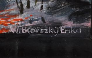 Witkovszky Erika (1937-): Balatoni horgász. Olaj, farost, jelezve jobbra lent. Dekoratív, kissé sérü...