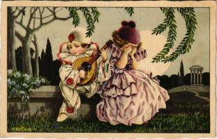 1927 Serenade, Italian art postcard, clown child playing guitar. CCM 2461. s: A. Bertiglia (EK)
