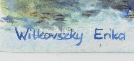 Witkovszky Erika (1937-): Vízparti táj. Akvarell, papír, jelezve balra lent. Dekoratív, üvegezett fa...
