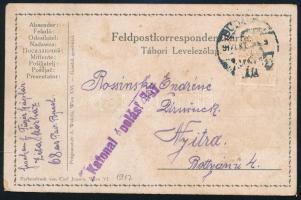 1917 Tábori posta levelezőlap kisméretű "Isonzo" dombornyomással Nyitrára