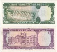 Uruguay DN(1975) 500P fekete "N$0,50" felülbélyegzéssel + 1000P fekete "N$1" fel...