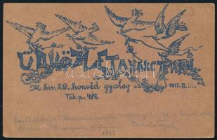 1917 Tábori posta levelezőlap "Üdvözlet a harctérről" hátoldali grafikával Balassagyarmatra