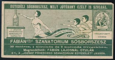 Fábián-féle szanatórium sósborszesz számolócédula