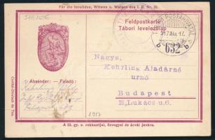 1917 Tábori posta levelezőlap piros kerettel, "A 23. gy. e. rokkantjai, özvegyei és árvái javára." felirattal