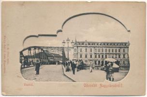 Nagyvárad, Oradea; Vashíd, Leszámítoló és jelzálogbank, női felöltők raktára. Sebő I. Imre kiadása / bridge, shops, bank. Art Nouveau (b)